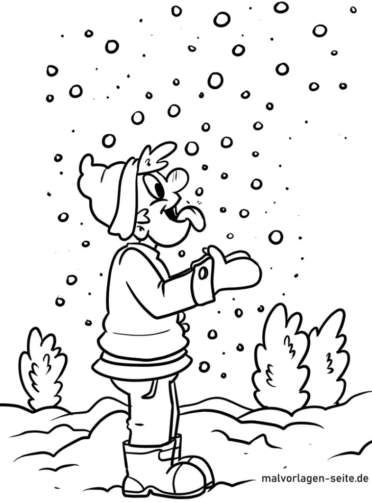 malvorlage-schneeflocken-fangen-im-winter