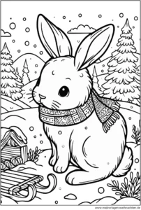 malvorlage-schneehase-in-winterlandschaft