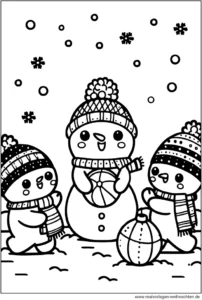 malvorlage-schneemaenner-im-schnee-ausmalbild