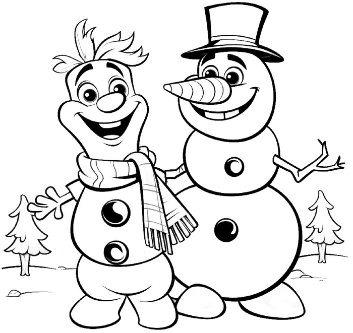 malvorlage-schneemaenner-mit-huetchen-und-schals
