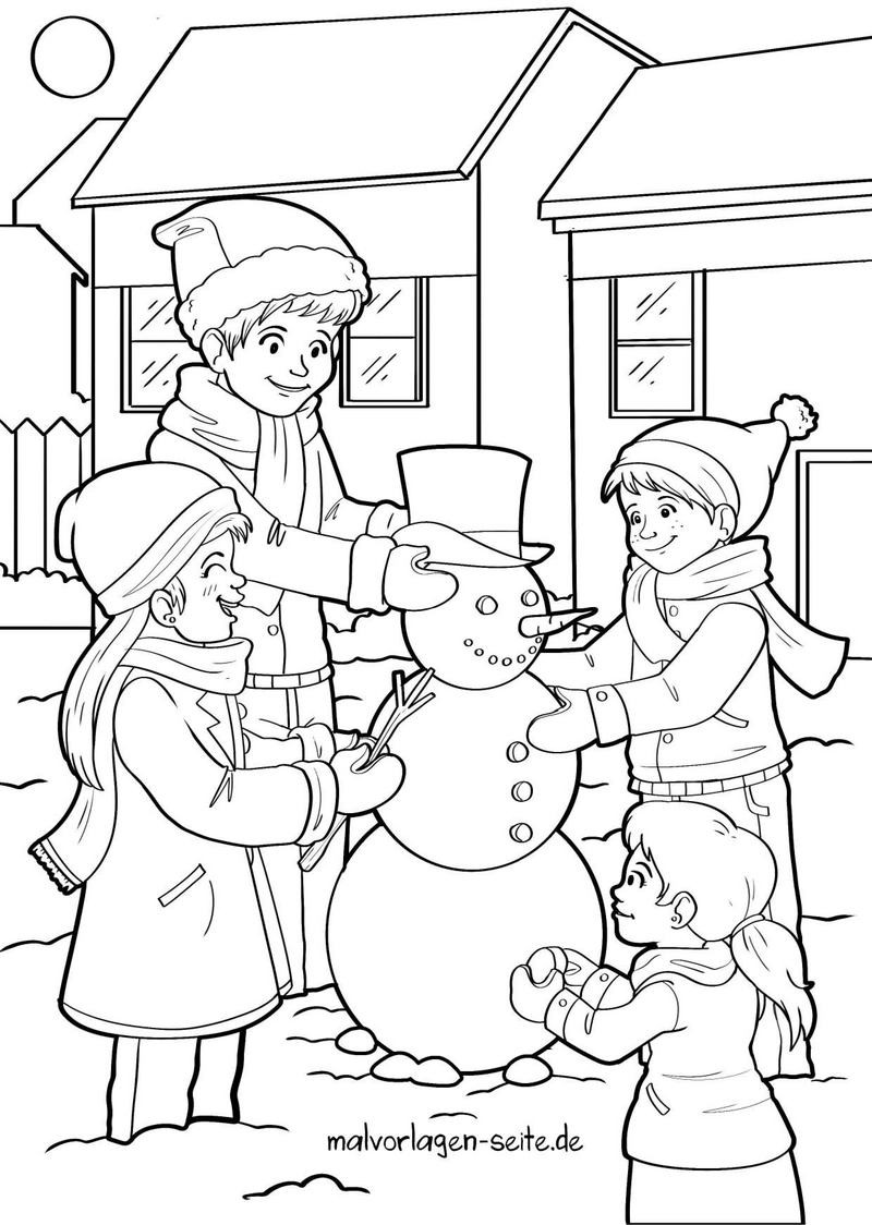 malvorlage-schneemann-bauen-im-winter