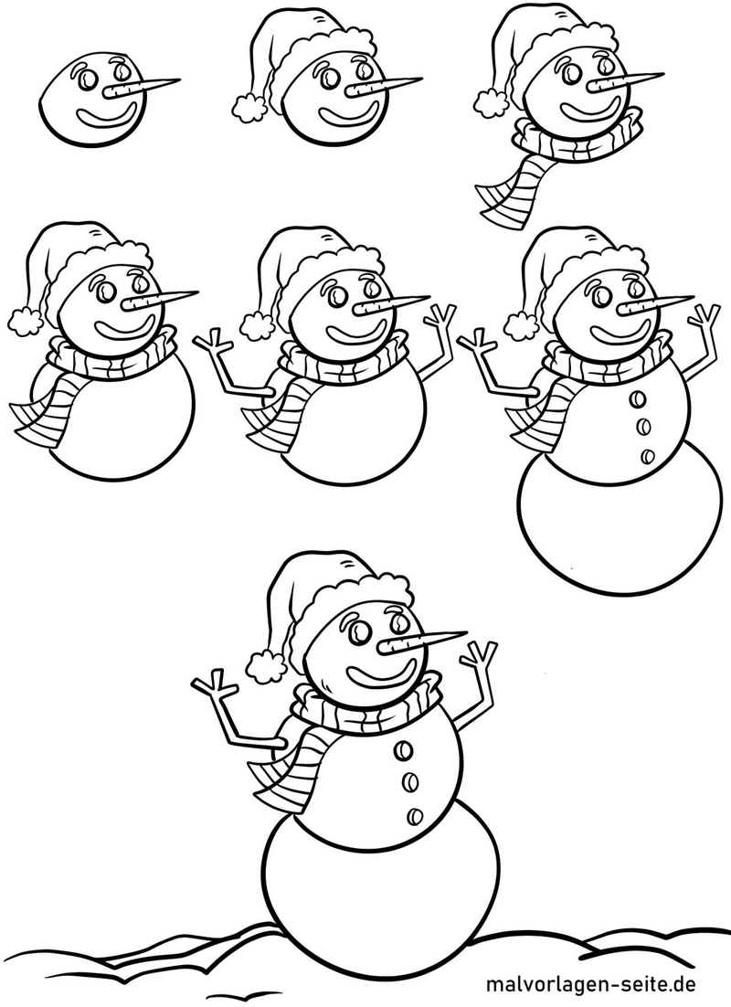 malvorlage-schneemann-in-verschiedenen-poses-und-details