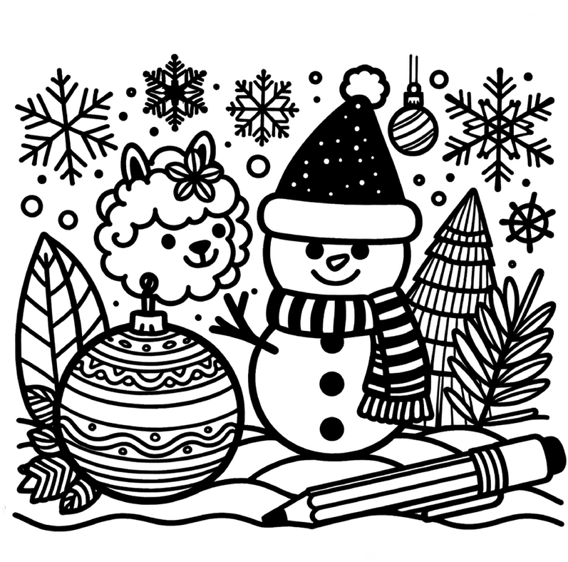 malvorlage-schneemann-lama-winterzeit