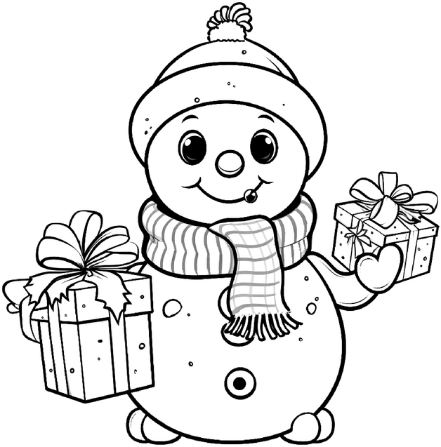 malvorlage-schneemann-mit-geschenken