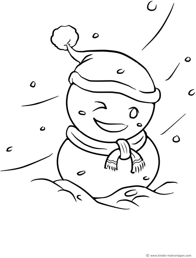 malvorlage-schneemann-mit-hut-und-schneeflocken