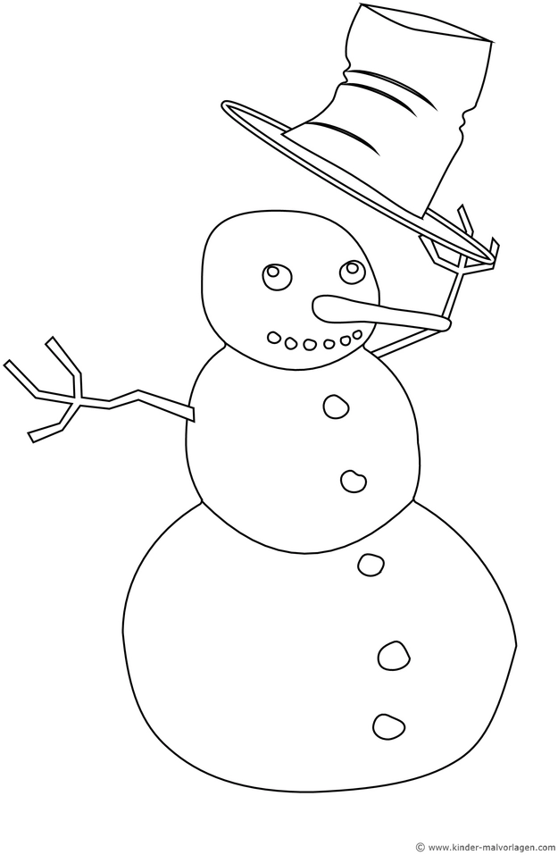 malvorlage-schneemann-mit-hut-und-winterlandschaft