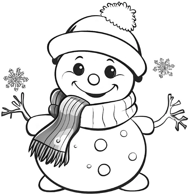 malvorlage-schneemann-mit-schneeflocken