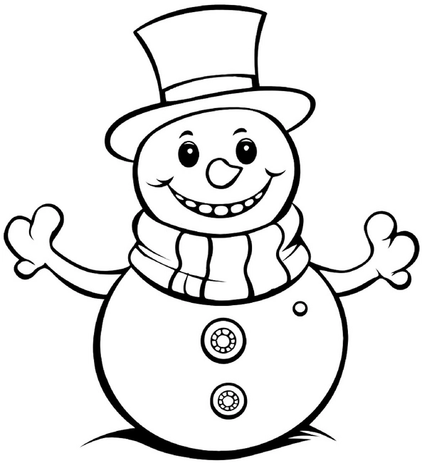 malvorlage-schneemann-mit-zylinder-und-schal