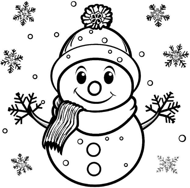 malvorlage-schneemann-und-schneeflocken
