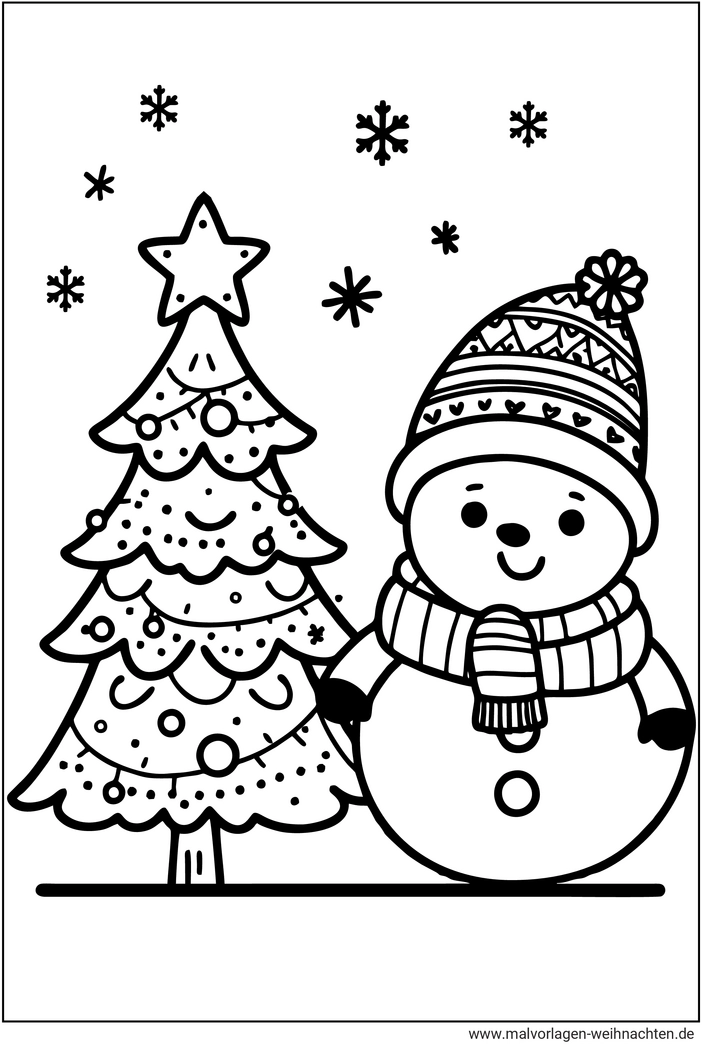 malvorlage-schneemann-weihnachtsbaum-ausmalen