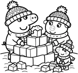 malvorlage-schneemannbau-mit-winterfiguren