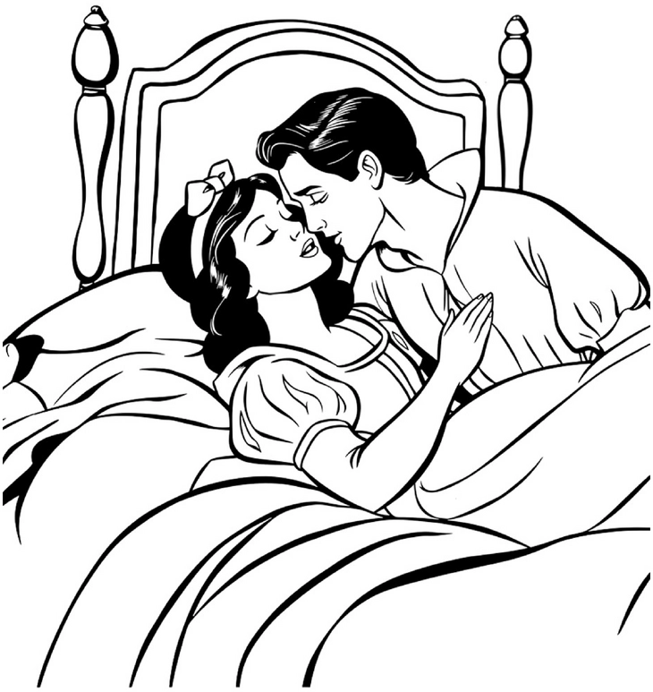 malvorlage-schneewittchen-und-prinz-romantische-szene