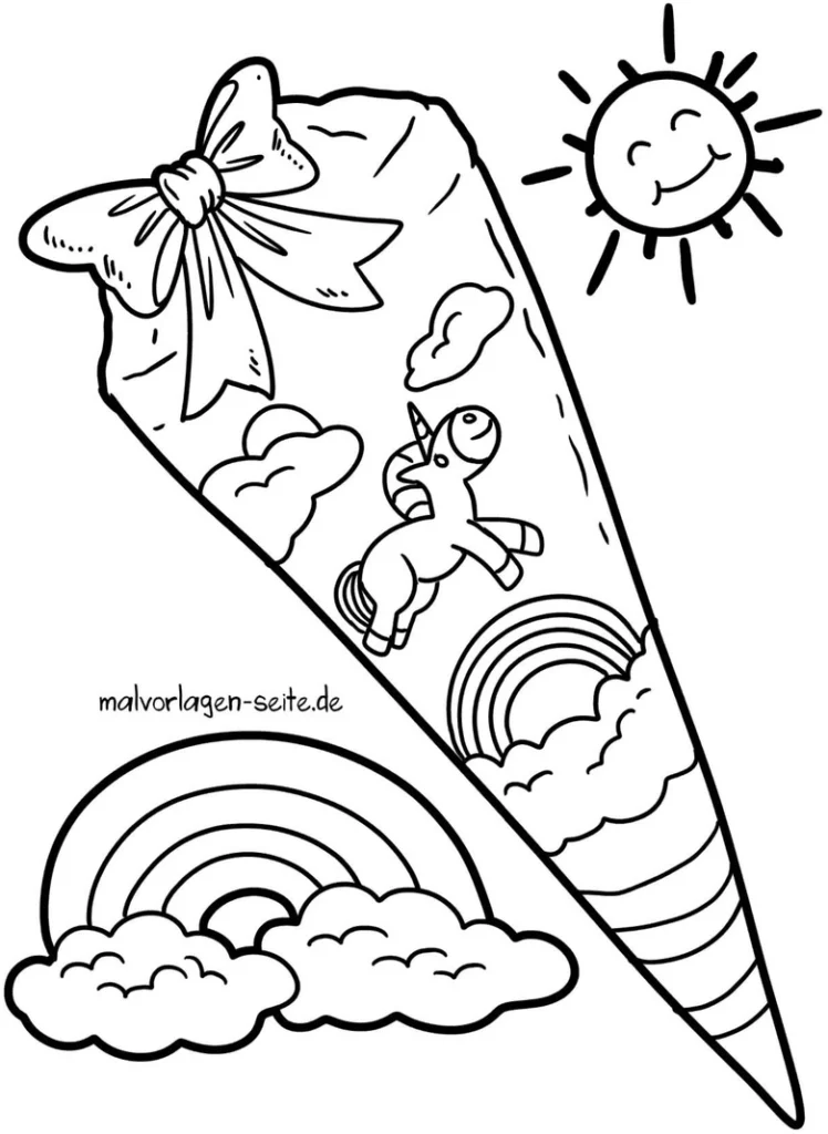 malvorlage-schultuete-einhorn-regenbogen