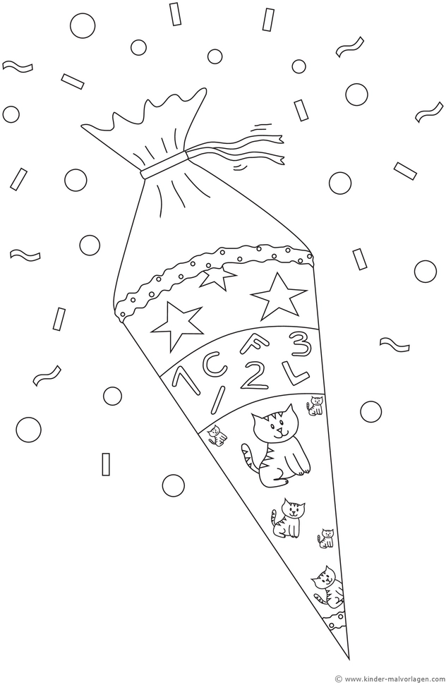 malvorlage-schultuete-mit-katzenmotiven-und-sternen