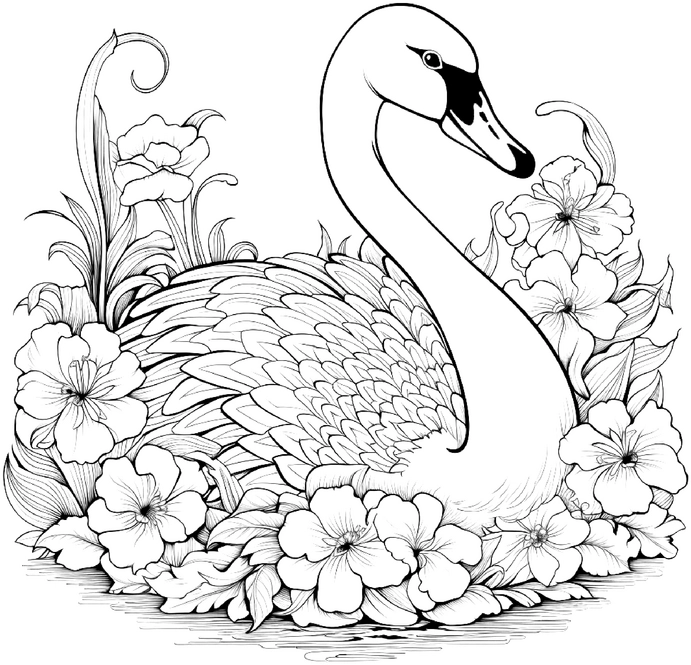 malvorlage-schwan-blumen-natur-motive