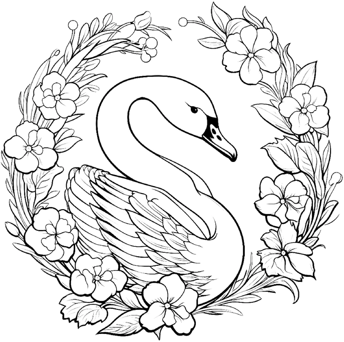 malvorlage-schwan-blumenkranz