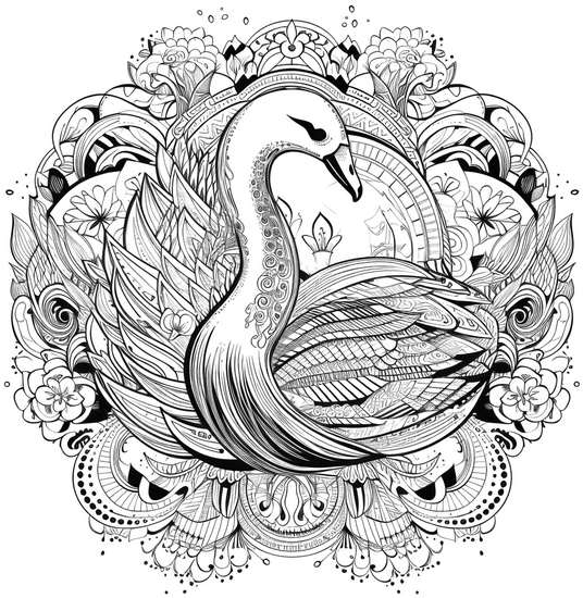 malvorlage-schwan-florales-muster-mandala