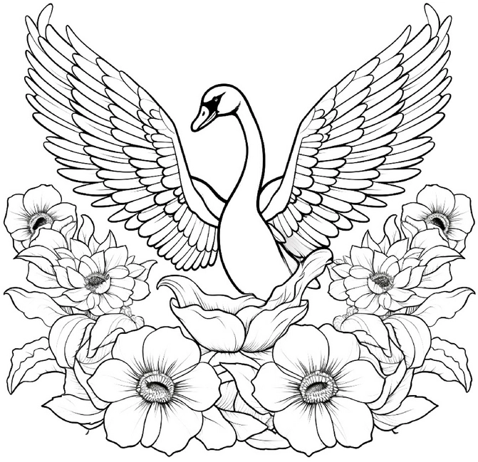 malvorlage-schwan-mit-blumenmotiv