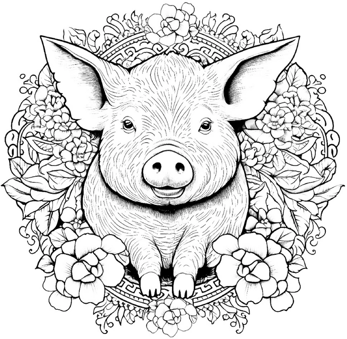 malvorlage-schwein-und-blumen