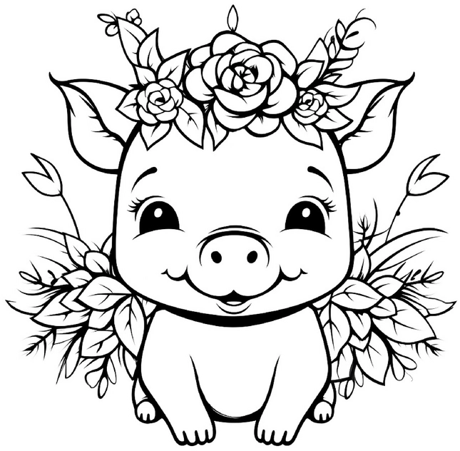 malvorlage-schweinchen-mit-blumenkranz