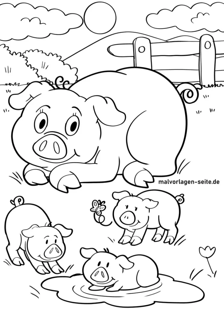 malvorlage-schweine-in-der-landschaft