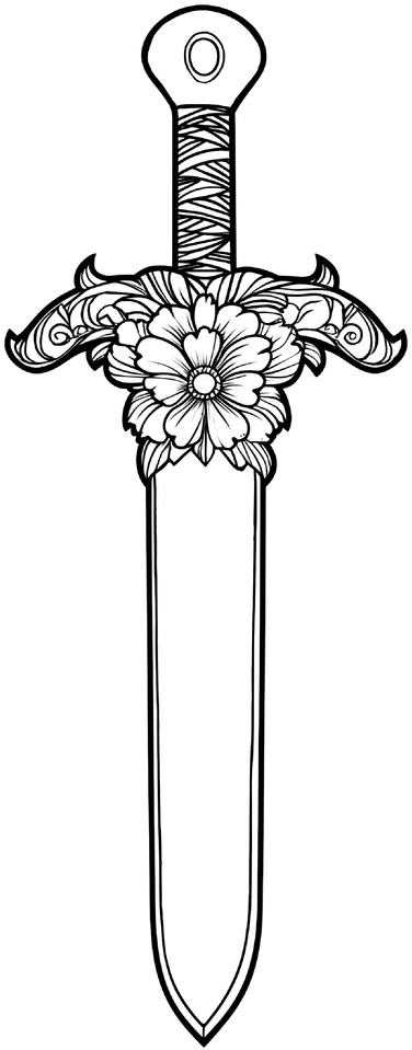 malvorlage-schwert-mit-blumen-motiv