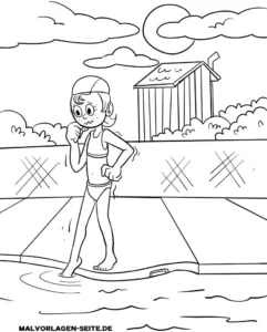 malvorlage-schwimmen-am-beckenrand-mit-kind-und-huette