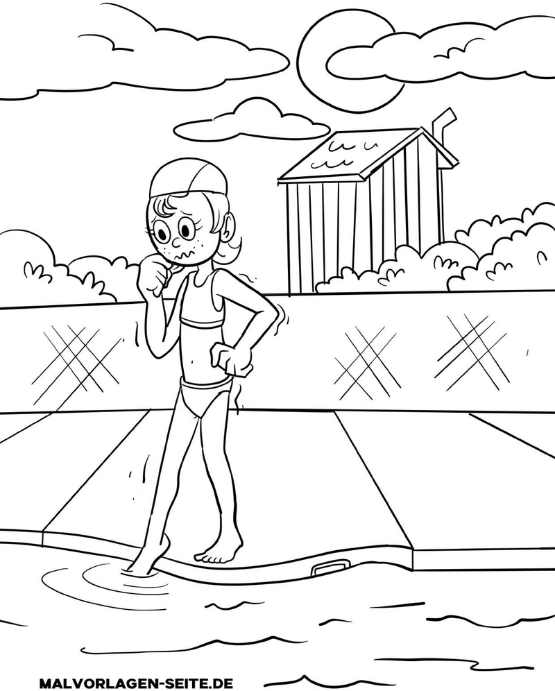 malvorlage-schwimmen-am-beckenrand-mit-kind-und-huette
