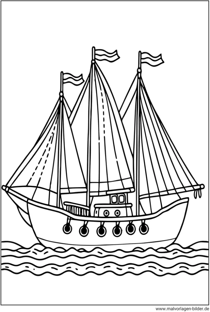 malvorlage-segelboot-auf-dem-wasser