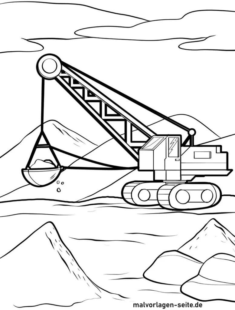 malvorlage-seilbagger-auf-baustelle