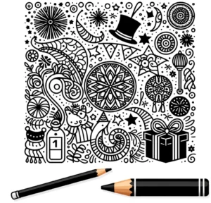 malvorlage-silvester-feierliche-symbole