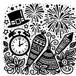 malvorlage-silvester-feuerwerk-uhr