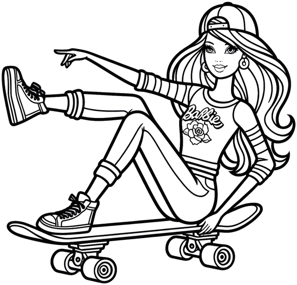 malvorlage-skateboardfahrerin-lässiges-outfit