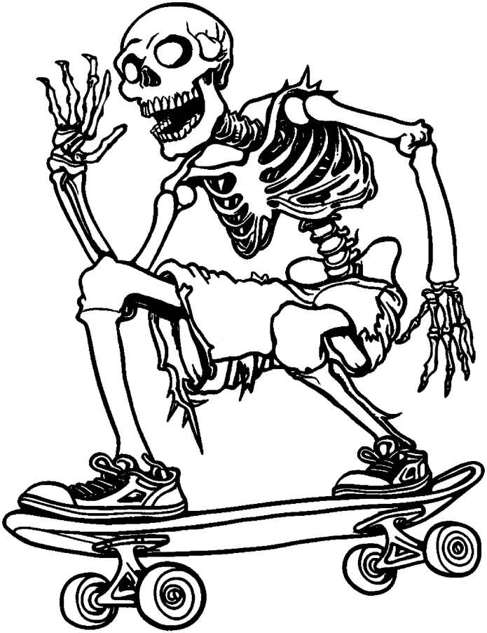 malvorlage-skelett-auf-skateboard
