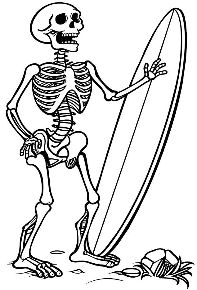 malvorlage-skelett-mit-surfbrett