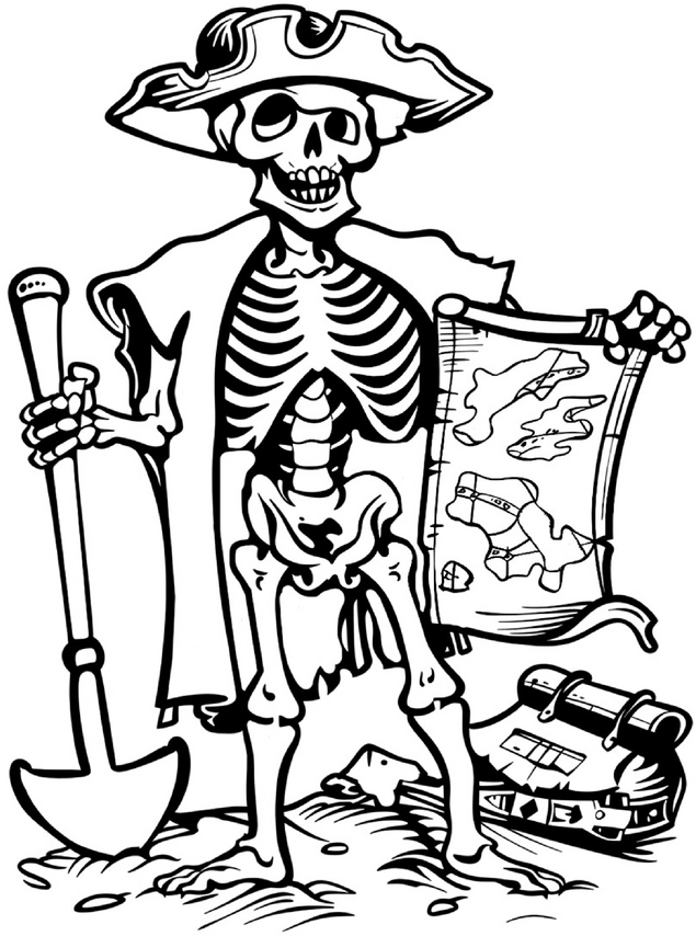 malvorlage-skelett-pirat-mit-schatzkarte