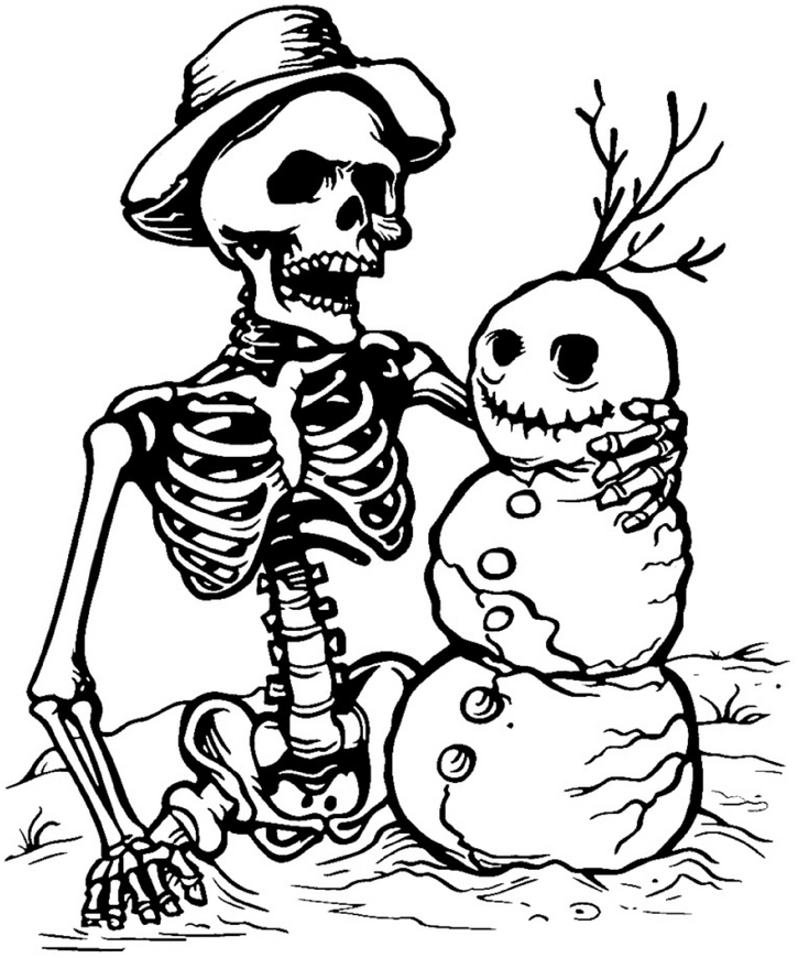 malvorlage-skelett-umarmt-schneemann