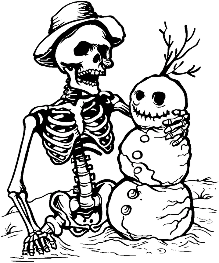 malvorlage-skelett-und-schneemann-fruehling