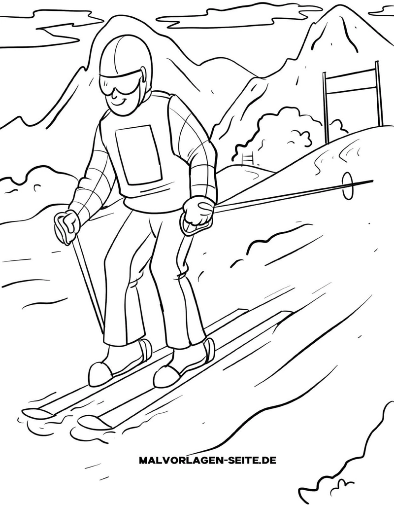 malvorlage-skifahrer-in-action-auf-der-piste