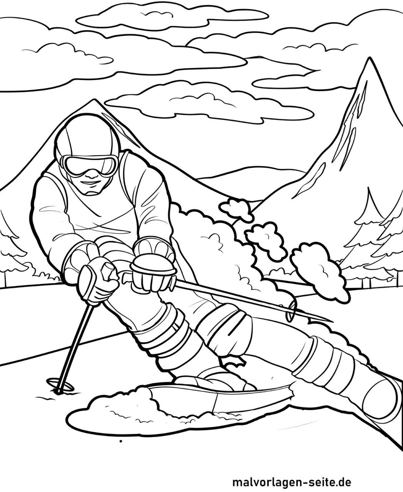 malvorlage-skifahrer-in-winterlandschaft