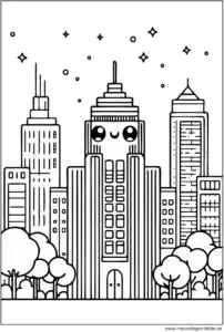 malvorlage-skyline-mit-wolkenkraetzern-zum-ausmalen