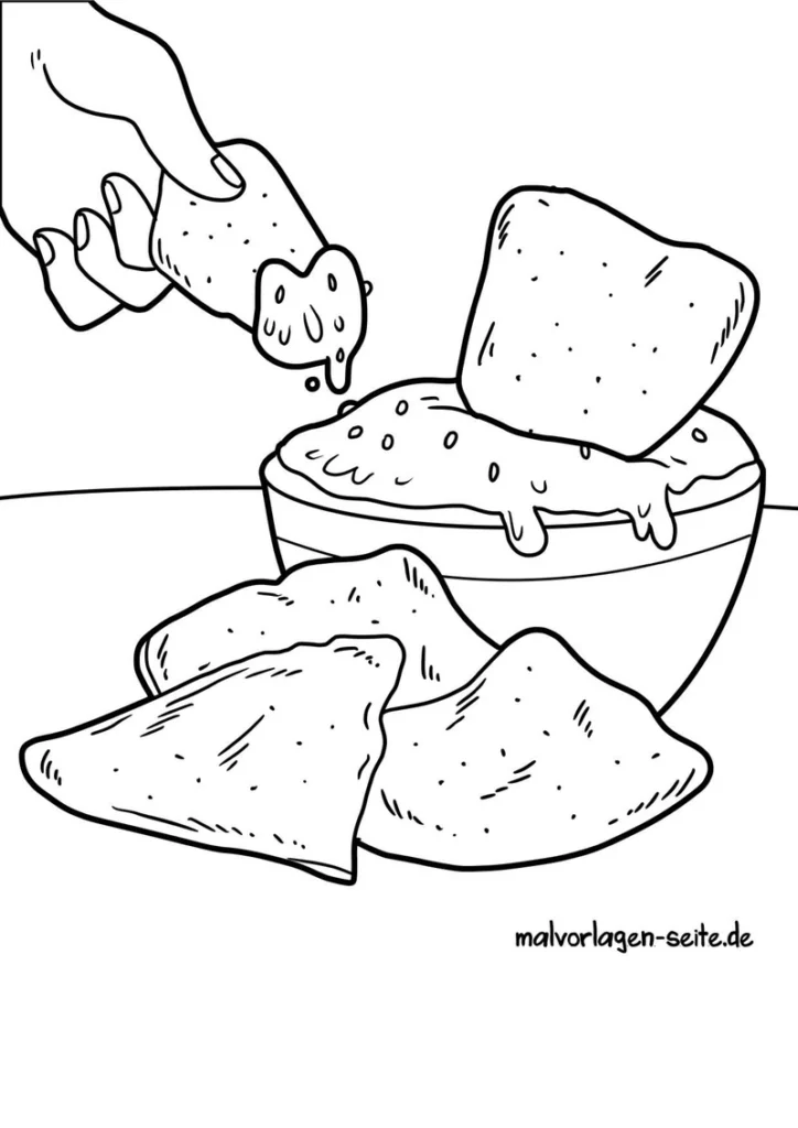malvorlage-snacks-und-dip-ausmalen