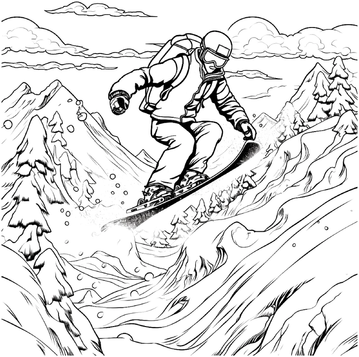 malvorlage-snowboarder-im-schnee