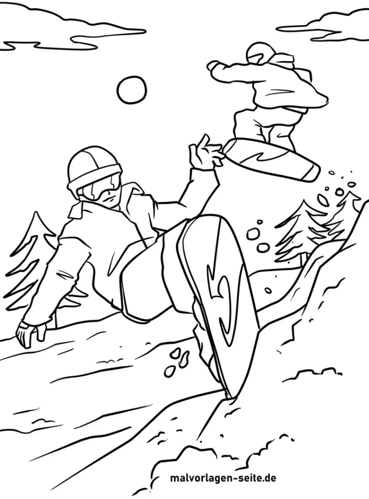 malvorlage-snowboarder-im-winter-tricks