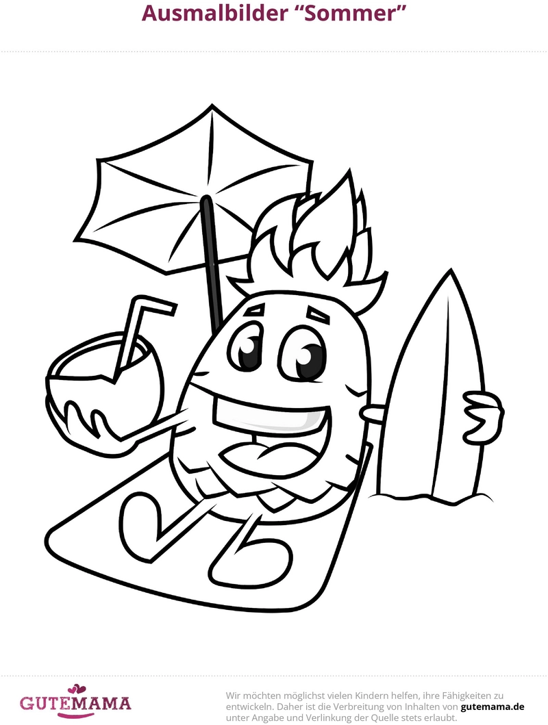 malvorlage-sommer-ananas-am-strand