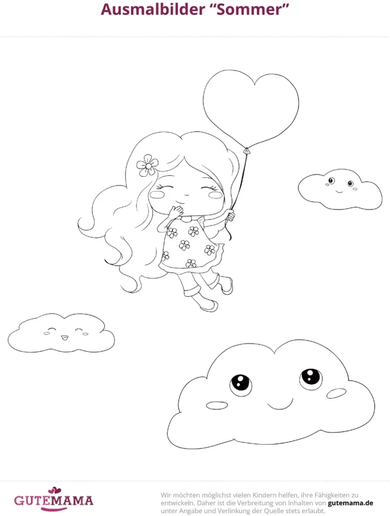 malvorlage-sommer-maedchen-herzluftballon-wolken
