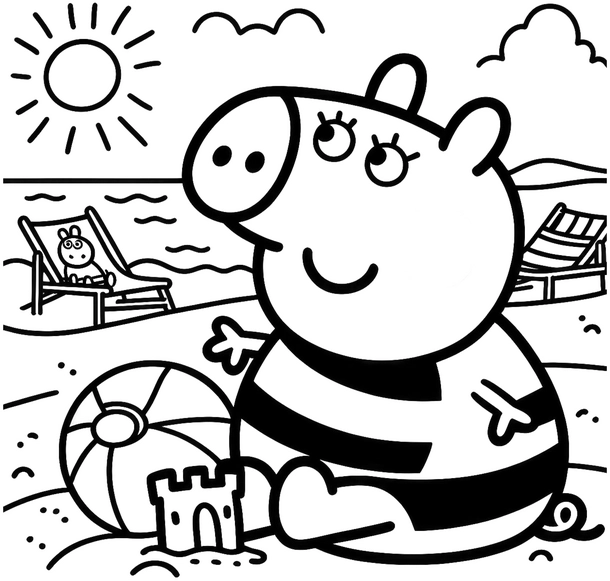 malvorlage-sommerliches-schweinchen-am-strand