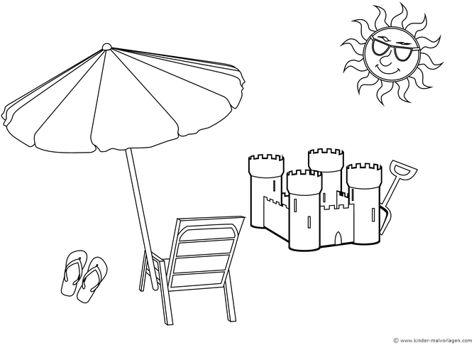malvorlage-sommerstrand-sandburg-ferien
