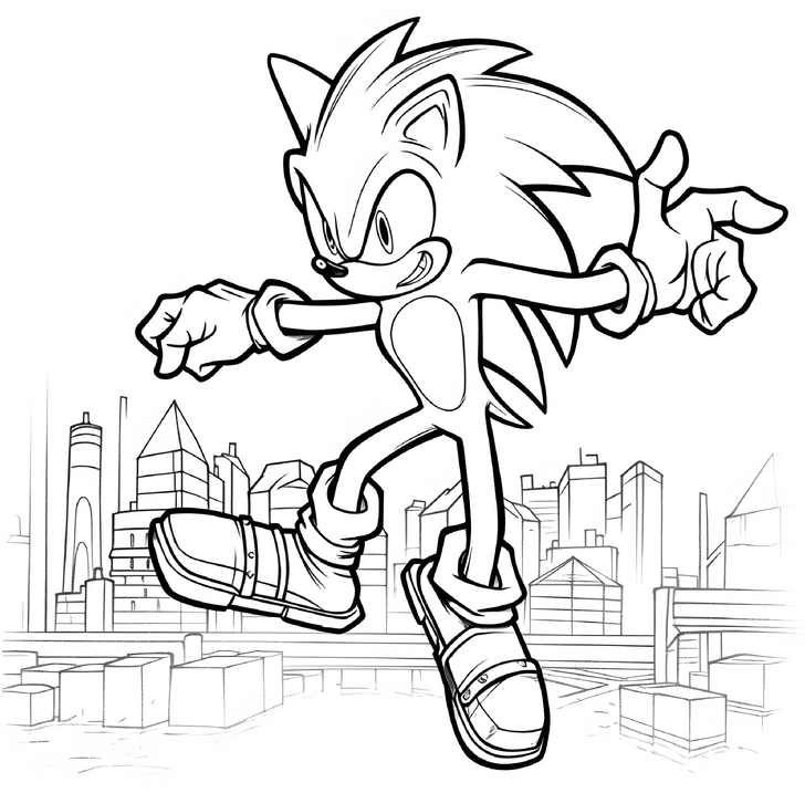 malvorlage-sonic-in-der-stadt