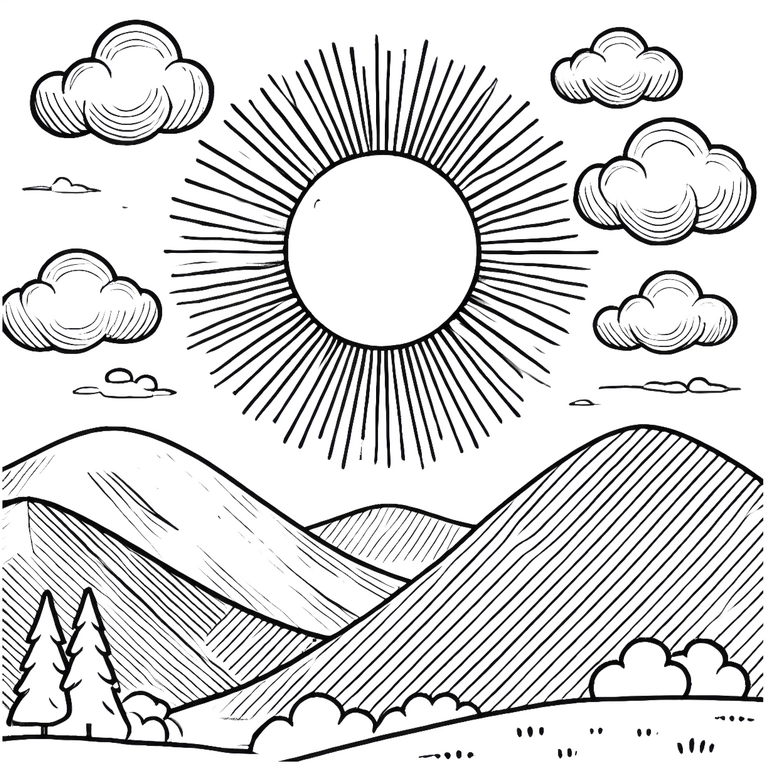 malvorlage-sonne-huegel-wolken